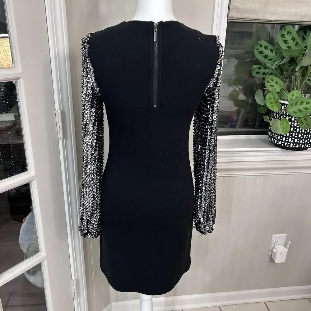Tory Burch Black Dress With Sequin Sleeves Size XS